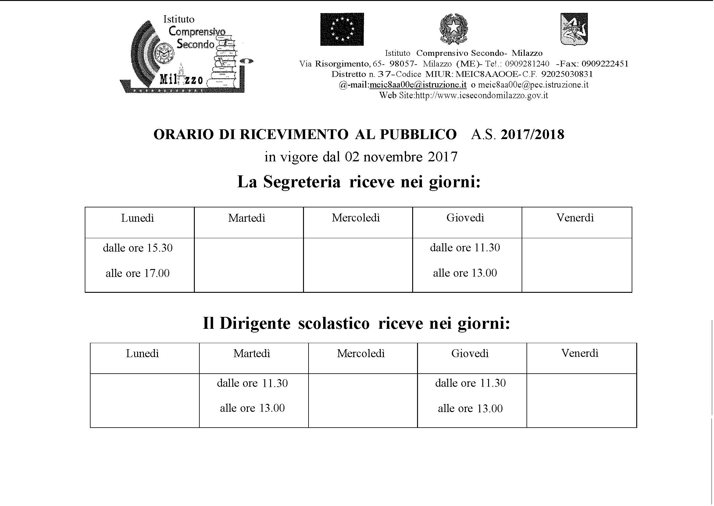 Orario di ricevimento al pubblico AS 2017 2018 2 Pagina 1